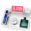 15 Piece Clear Plastic Drawer Organizers Set - 4 Sizes Bathroom & Dresser Storage Bins, Stackable Kitchen Desk Organizer Trays for Makeup, Jewelry, Utensils, Junk, Gadgets (15 PACK (0-0-1-2-6-6))