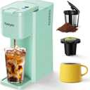 Mini Hot and Iced Coffee Maker Single Serve, for K Cup and Ground, 6 to 14 Oz Brew Sizes, with Recipe Book, for Home, Travel, RV, Office and Dorm, Mint