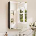 TETOTE 20 x 28 Bathroom Mirror with Storage with Tempered Beveled Mirror Black Medicine Cabinet Aluminum Cabinet DTC Hinges, Stepless Adjustable Shelves, Recessed/Surface-Mounted