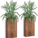 Pinkunn 2 Pack Christmas Wall Decor Artificial Norfolk Pine Branches with Wood Planter Farmhouse Wall Hanging Decor Xmas Art Fake Greenery for Bathroom Indoor Outdoor Home Decoration