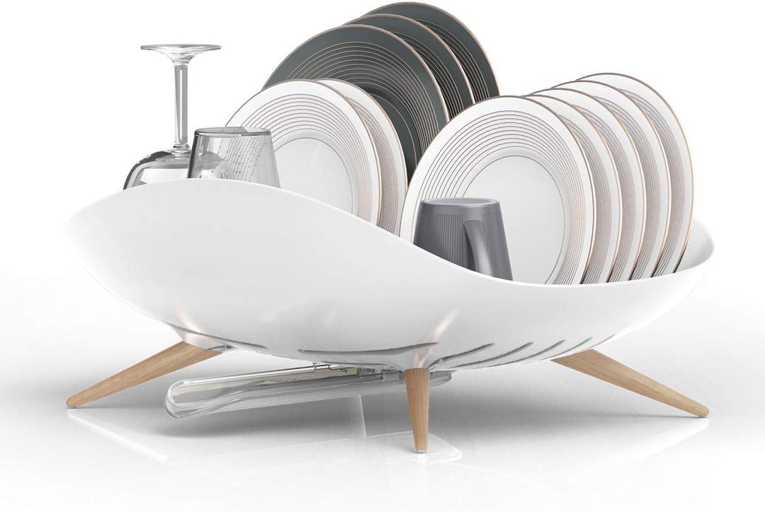 carrotez Dish Drying Rack, Dish Rack, Dish Drainer with Swivel Spout for Kitchen Counter, Auto Water Drainage, Durable, Rustproof, White