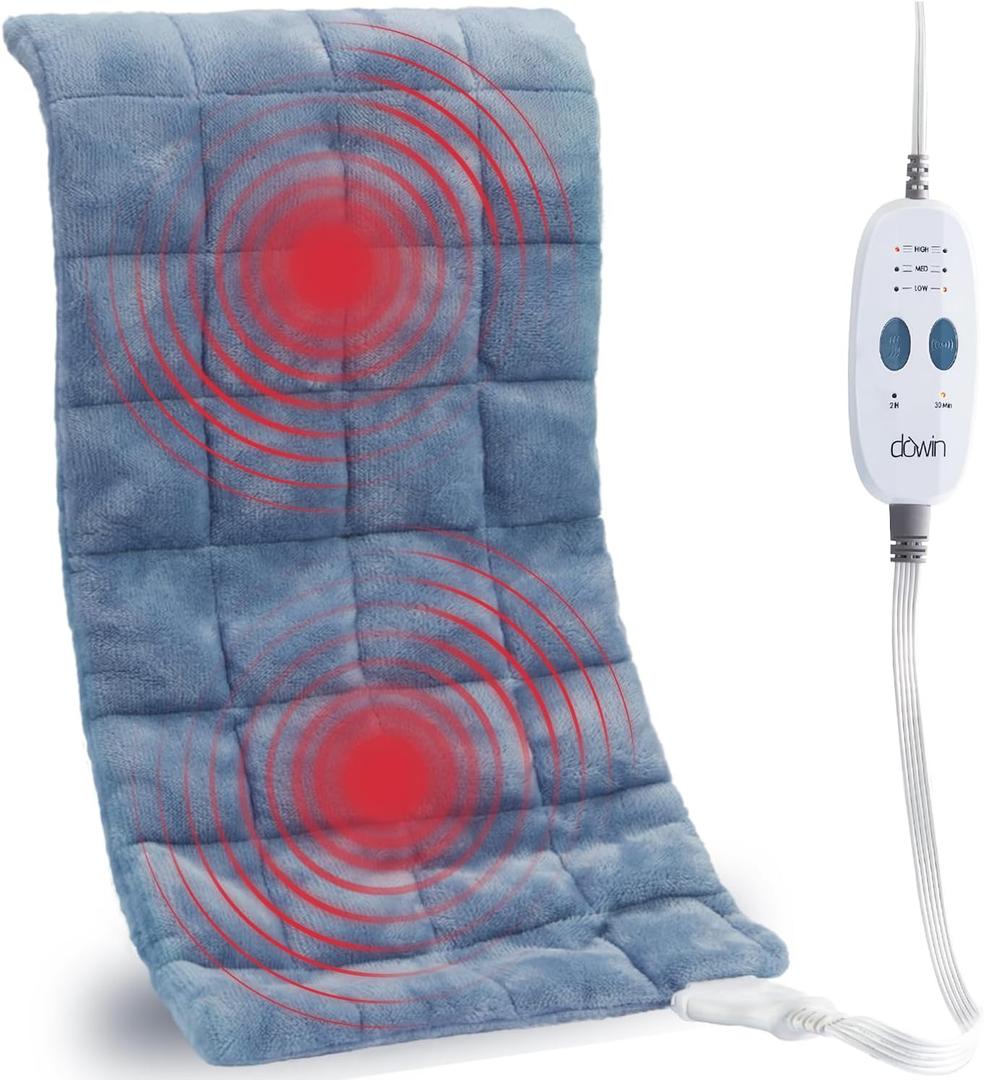 Weighted Heating Pad with 2 Massager,Vibrating Heating Pads XL for Back Pain Relief &Neck Pain Cramps,3 Massage Settings,2Hrs Auto-Off, Gifts for Family (12"x24" Blue) (12x24 Inch)