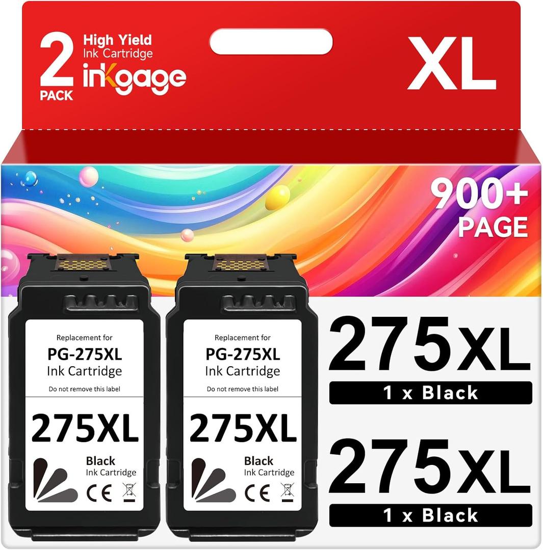 PG-275XL Compatible for Canon PG-275 Black Ink Cartridge for Canon 275 Black Ink 275 275XL Ink cartridges fit for Canon PIXMA TS3722 TR4720 TS3522 TS3500 TR4700 TR4722 TS3720 Printer,2 Black