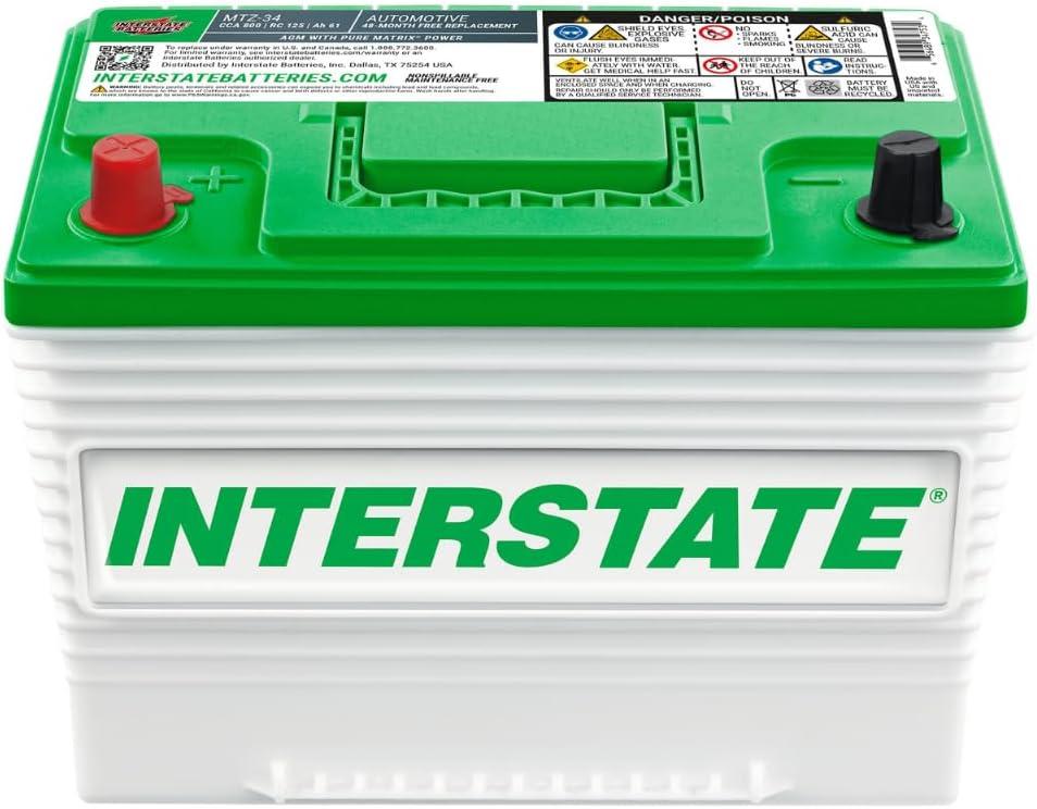Interstate Batteries Automotive Battery 12V 63Ah (Group 34) 800CCA SLI Pure Lead AGM Automobile Replacement Battery for Cars, SUVs, Sedans, Trucks, Vans (MTZ-34), Group Size 34