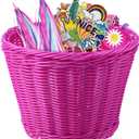 Kid's Bicycle Basket Streamers Set, Children's Bike Handlebar Wicker Basket with Colourful Bike Streamers Bell and Stickers, Bike Decoration Accessories Kit for Girls