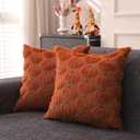 Fall Pillow Covers 18x18 inch Set of 2 for Fall Decorations Autumn Rust Embroidered Pumpkin Soft Plush Faux Fur Wool Throw Pillow Cushion Covers for Sofa Living Room Couch Bed Home Decor