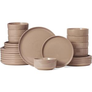Famiware Milkyway Dinnerware Sets, 24 Piece Dish Set, Plates and Bowls Sets for 8, Cinnamon Brown