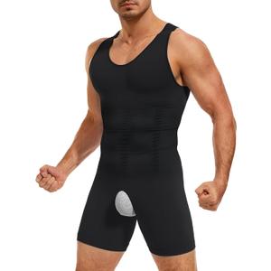 TAILONG Mens Shapewear Tummy Control Bodysuit Slimming Tank Top Full Body Shaper Sleeveless Compression Shirts Fajas Para Hombres Black (Black, S)
