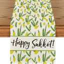 Artoid Mode Happy Sukkot Etrog Table Runner, Sukkah Jewish Holiday Fall Harvest Kitchen Dining Table Decoration for Home Party Decor 13 x 72 Inch