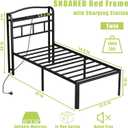 SHOANED 18 Inch Metal Bed Frame - Twin Size Black Heavy Duty Bedframe Platform Basic Mattress Foundation with Headboard & Charging Station No Box Spring Needed/Easy Assembly/Noise-Free