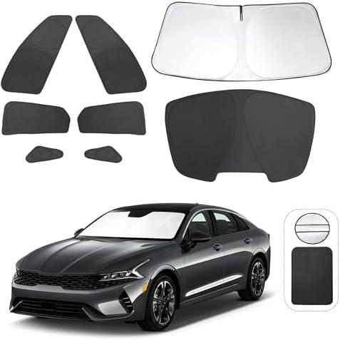8PCS Windshield Sun Shade Custom Fit for 2021-2024 2025 Kia K5, GT-Line, GT, Sedan Accessories Foldable Sunshade Side Rear Window Shade Cover Full Set Privacy Protection Keeps Car Cool