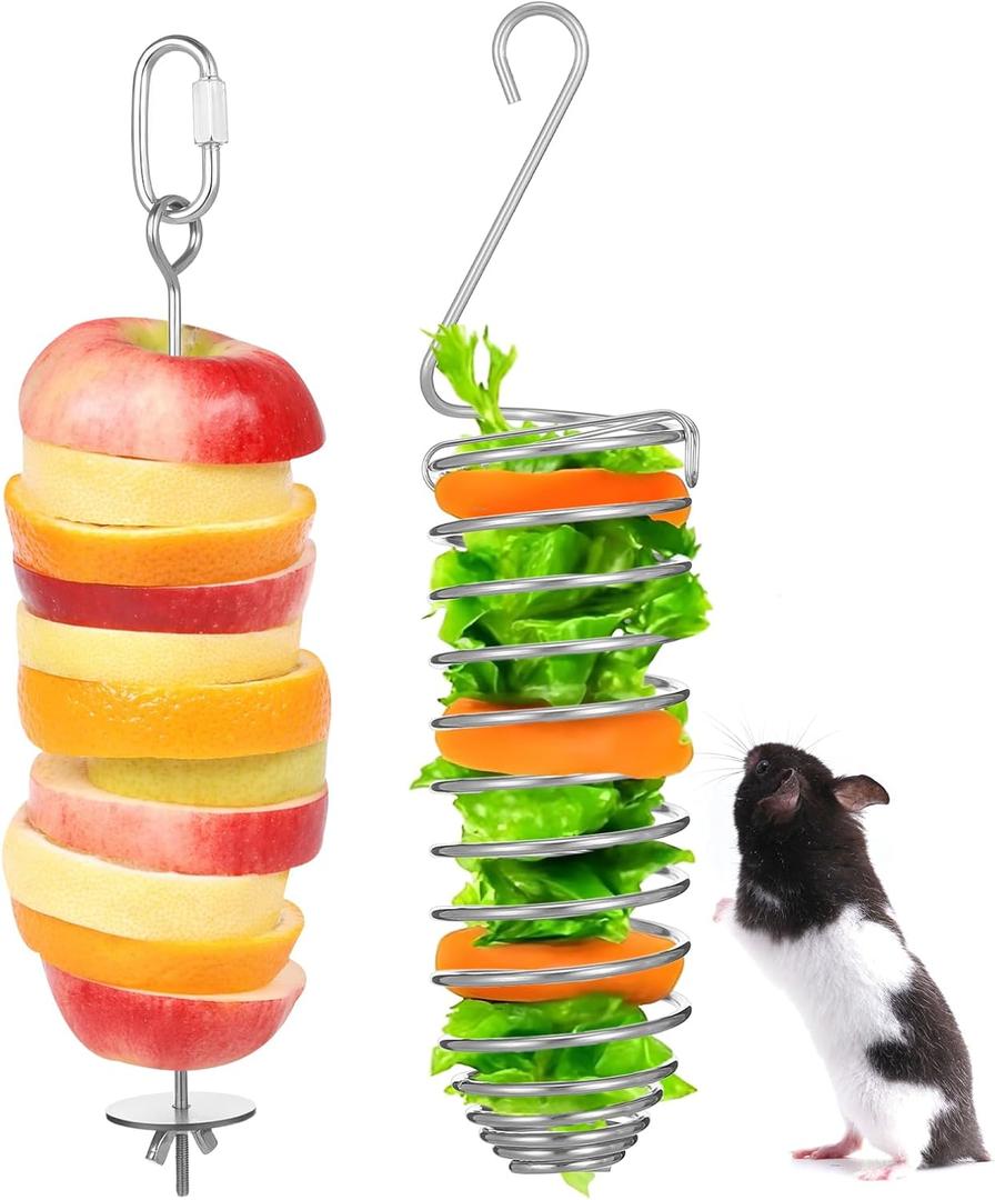 ElevateTech Rat Enrichment Toys Stainless Steel Bird Food Holder Fruit Vegetable Holder Vegetable Skewer Foraging Hanging Feed Tool Slow Feeder Parakeet for Hamster Rodents Bird Parrots 2Pcs