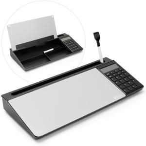 Varhomax Glass Desk Whiteboard with Calculator, Desktop Dry Erase White Board with Storage, to Do List Memo Notepad for Home and Office (Calculator-black&gray)