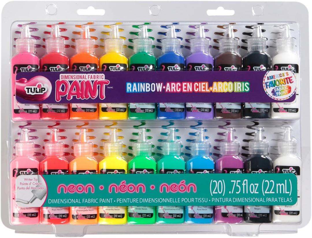 Tulip Puff Paint 20-Color Party Pack, Multi-Surface, Premium Quality, Nontoxic & Waterproof Craft Paint, Permanent on Fabric, Rainbow