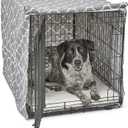 MidWest Homes for Pets Intermediate Dog Crate Cover Featuring Teflon Fabric Protector, Poly-Cotton Privacy Kennel Cover Fits Most 36-Inch Crates, Gray Designer Print, Machine Washable, Reduces Barking