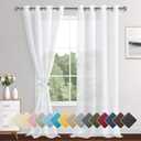 XWZO Sheer Curtains 95 Inches Long for Bedroom, Light Filtering, Airy & Breathable Faux Linen Voile Drapes with Tiebacks, Grommet Window Curtains for Living Room, White, W52 x L95, Set of 2 Panels