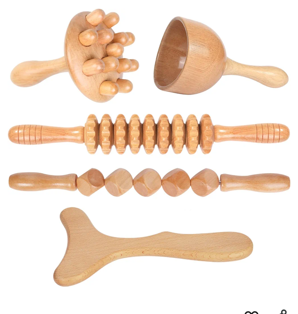 Wood Therapy Massage Tools 5-in-1 Lymphatic Drainage Massager Maderoterapia Kit Wooden Massager Body Sculpting Tools for Muscle Pain Relief, Anti-Cellulite, Body Contouring and Shaping