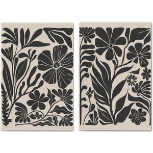 Boho Floral Dish Towels - Vintage Abstract Flowers Waffle Weave Kitchen Towels, Bathroom Towel Sets Decorative, Boho Floral Hand Tea Towel (1624 Inches) (Black)
