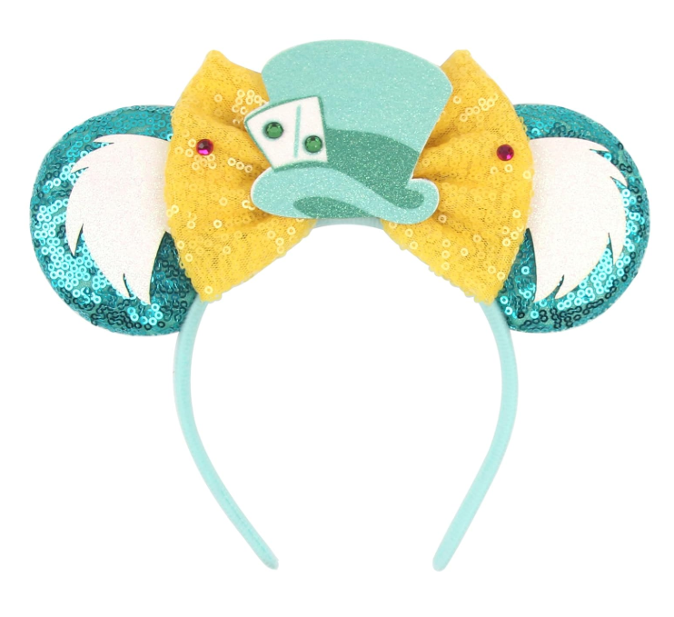 Crazy Hat Ears Magic Headband Mad Hatter Costume Accessory Set for Men Women-Sparkle Sequins Hair Bands with Big Ears Cosplay(Green hat)