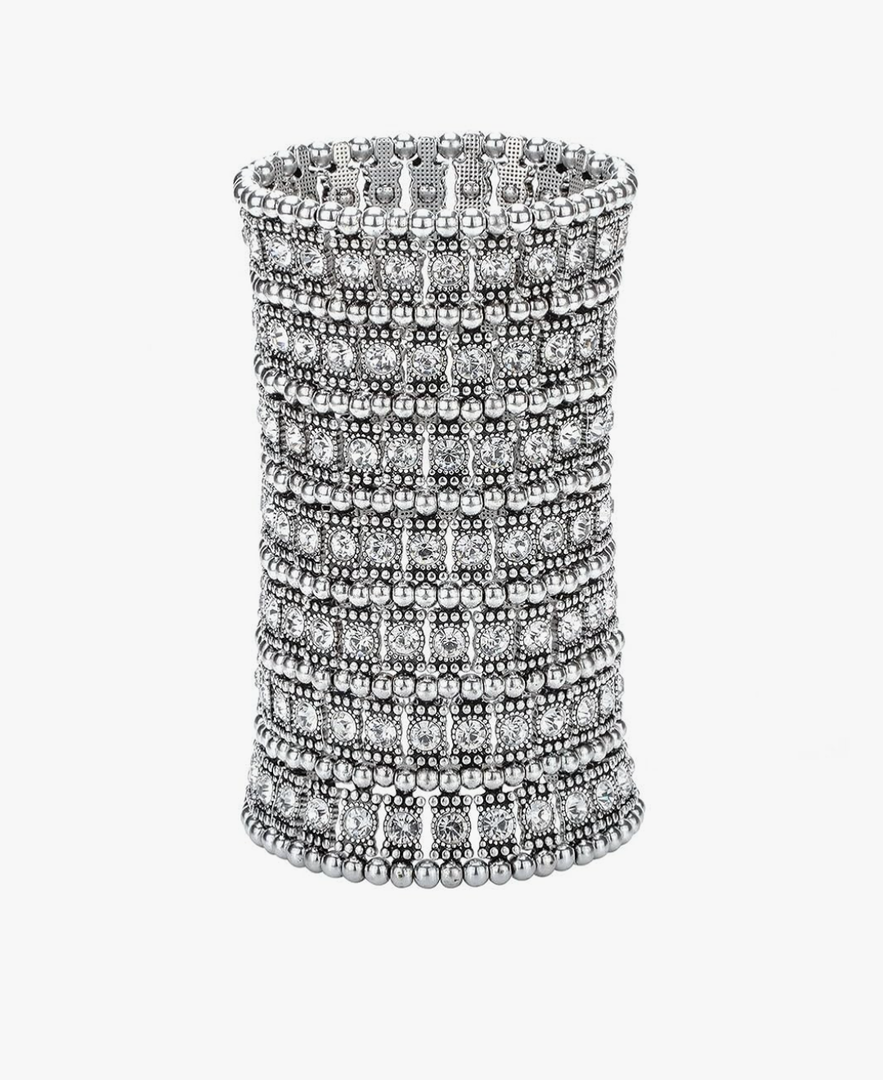 Szxc Womens Ballroom Rhinestone Stretch Cuff Bracelets Fit Wrist Circumference from 6.5" to 7.8" - Lead & Nickle Free