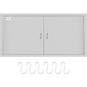 Hally BBQ Access Door 42" W x 21" H of 304 Stainless Steel Double Doors with 2 Detachable Handles and 6 Hooks, Outdoor Kitchen Doors for BBQ Island, Grilling Station, Outdoor Cabinet (42'' x 21'')