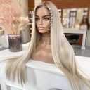 Ash Blonde Synthetic Lace Front Wigs Long Straight Heat Resistant Fiber Hair Ombre Platinum Blonde Lace Front Wigs for Fashion Women