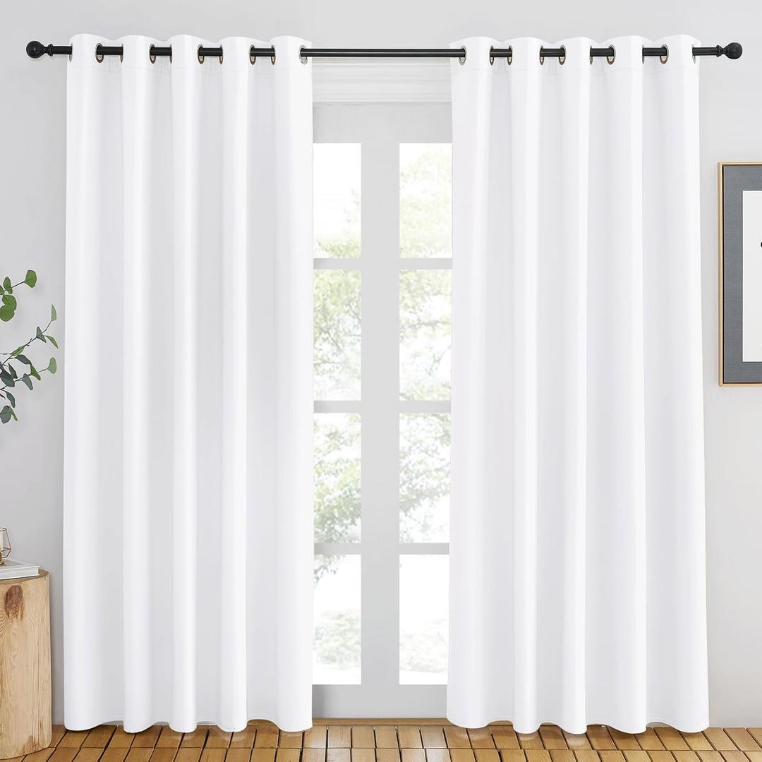 NICETOWN White Room Darkening Curtain 84 inches Long - Grommet Window Treatment Thermal Curtain Sound Reducing Light Blocking Drape for Bedroom/Living Room (1 Panel, W66 x L84)