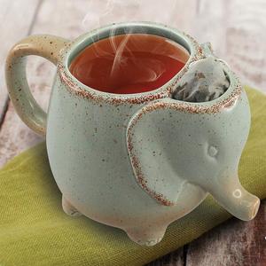 HAPPINESS APPLY HERE Ceramic 15oz Elephant Tea Mug Green, Pack Of 6