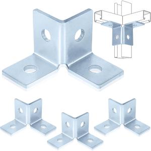 Shimeyao 4 Pcs 4 Hole Double Corner Channel Wing Fitting, Galvanized Steel Wing Shape 90 Degree Fitting Bracket Fit for 1/2" Bolt in 1-5/8" Strut Channel