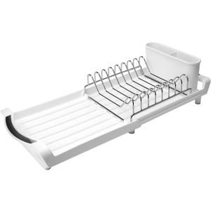 Dish Drying Rack Compact Expandable - A Space-Saving, Stainless Steel, Rust-Resistant Dish Drainer for Kitchen and Apartment Countertops/Sink Cabinets, Extendable from 11.42 to 19.9 inches (White)