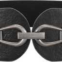 Womens Western Wide Waist Belt for Dress Vintage Stretchy Elastic Belt with Chunky Gold Buckle (Black), Size: Fits Waist 29"-33"