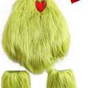 Christmas Baby Girl Outfit Infant Furry Sleeveless Romper Headband Leg Warmer Green Monster Xmas Cosplay Costume (2-3 Years)