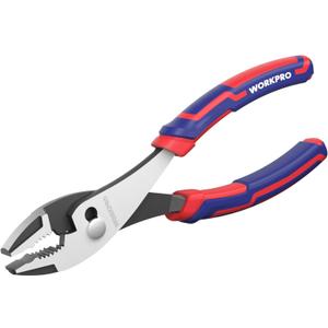 WORKPRO 8 Slip Joint Pliers Tool, Large Soft Grip,Rust Prevention Finish, 3-Zone Serrated Jaw Forged from High Carbon Steel for Maximum Grip
