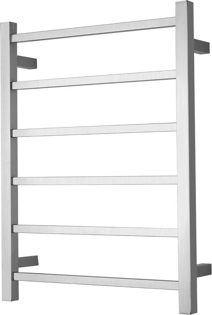 Towel Warmer Brushed Nickel for Bathroom Wall Mounted Bath Towel Heater Plug-in Square 6 Bars Drying Rack Stainless Steel Electric Heated Towel Rack 80W 27.48x21.57x2.17inches ETW13