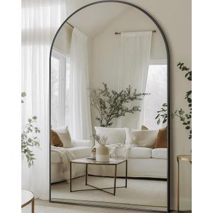 Full Length Mirror, 76"x44" Floor Mirror Freestanding, Oversized Floor Standing Mirror Full Body Mirrors with Stand for Bedroom, Hanging Mounted Mirrors for Living Room, Black, Arched
