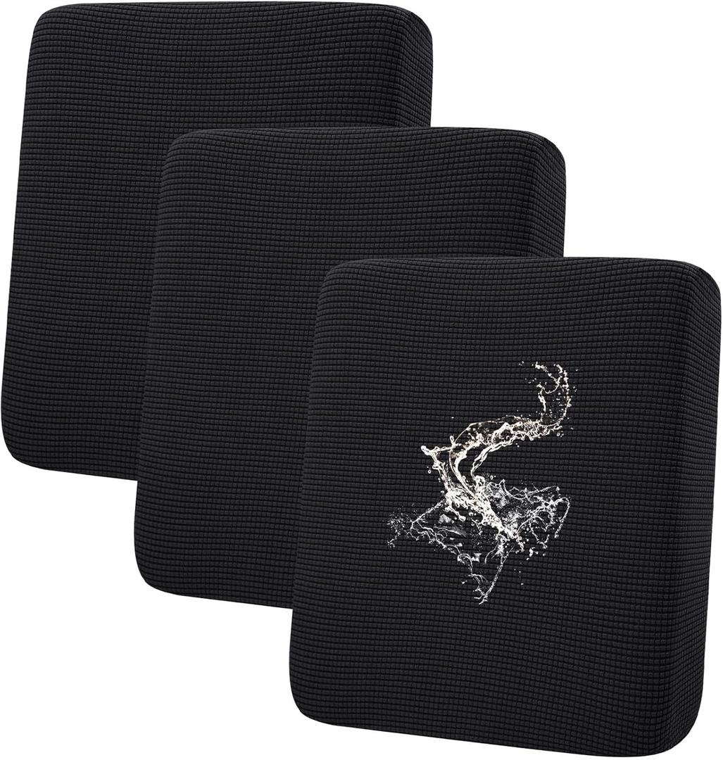 hyha Waterproof Couch Cushion Covers for Pets, Non Slip Sofa Seat Cover for Dogs Washable, Soft Thick Stretch Jacquard Fabric, Sofa Slipcovers with Elastic Bottom (3 Pieces, Black)