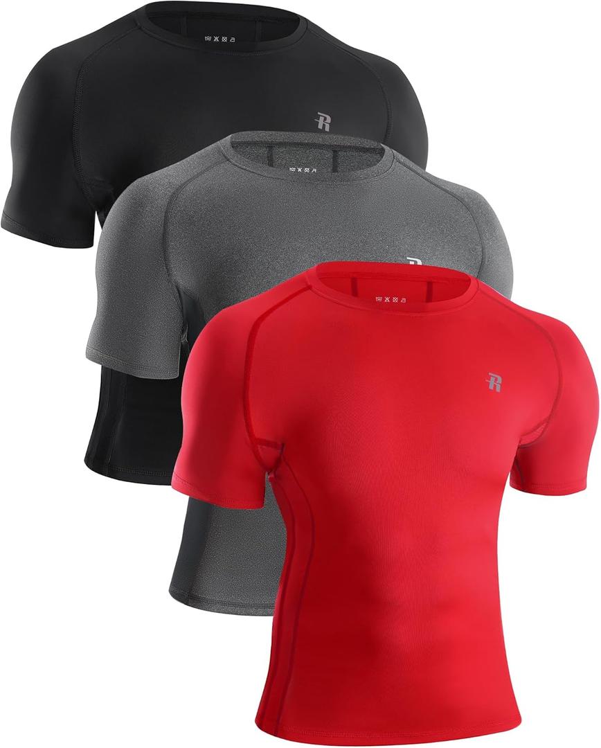 Runhit Men's Compression Shirts Short Sleeve Athletic T Shirt Cool Dry Workout Tops Sports Base Layer Undershirt, XL