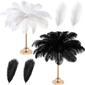 30 Pcs Large Natural Ostrich Feathers Bulk 16-18 Inch for Centerpieces for Wedding Party Centerpieces Home Decoration Flower Arrangement (Black, White)