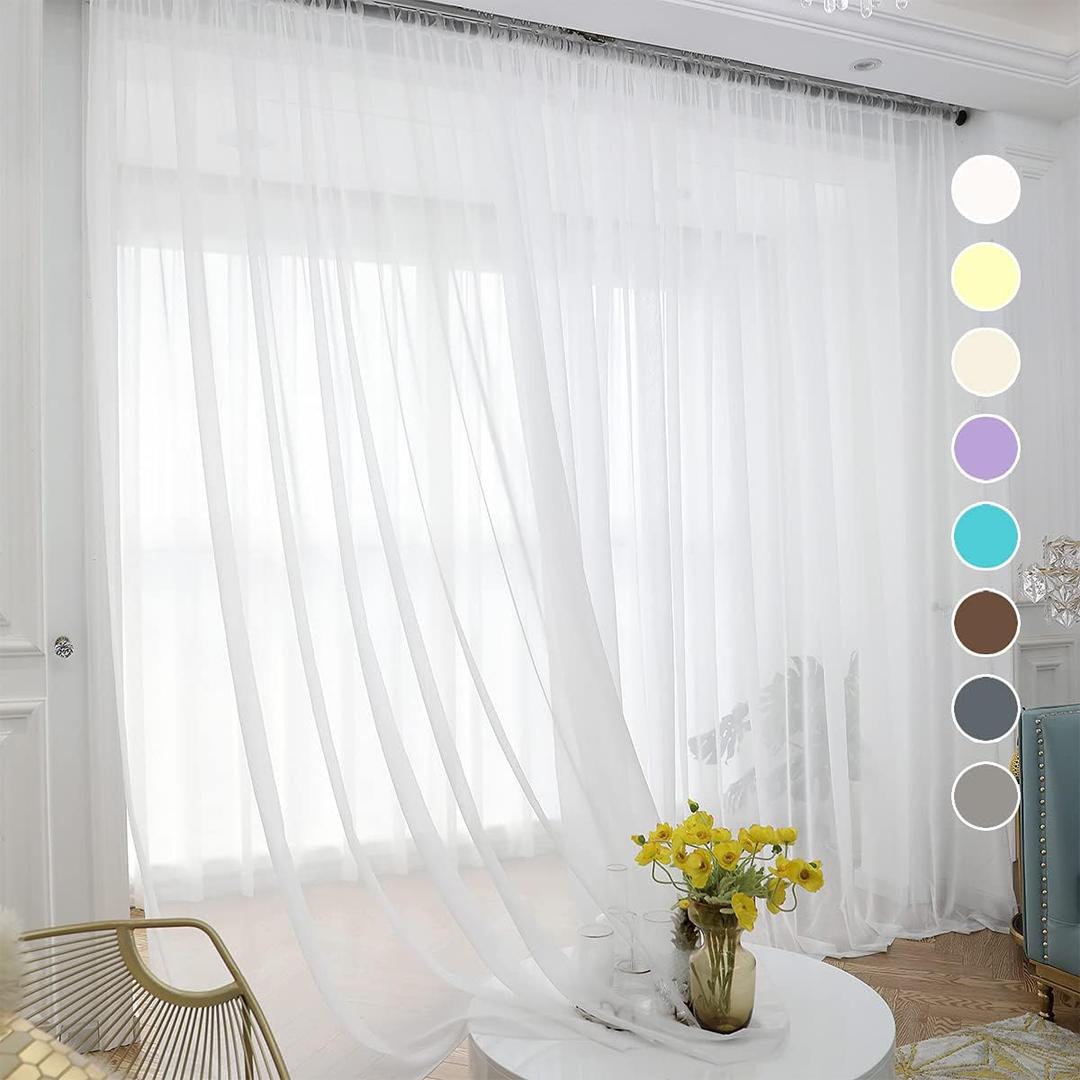 ABCHOME Ivory Sheer Curtains 90 Inches Long 2 Panels,Rod Pocket Voile Semi Sheer Window Curtains for Kitchen, Bedroom and Living Room (Ivory, 52 W x 90 L)
