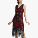 BABEYOND Women's Flapper Dresses 1920s V Neck Beaded Fringed Great Gatsby Dress, L