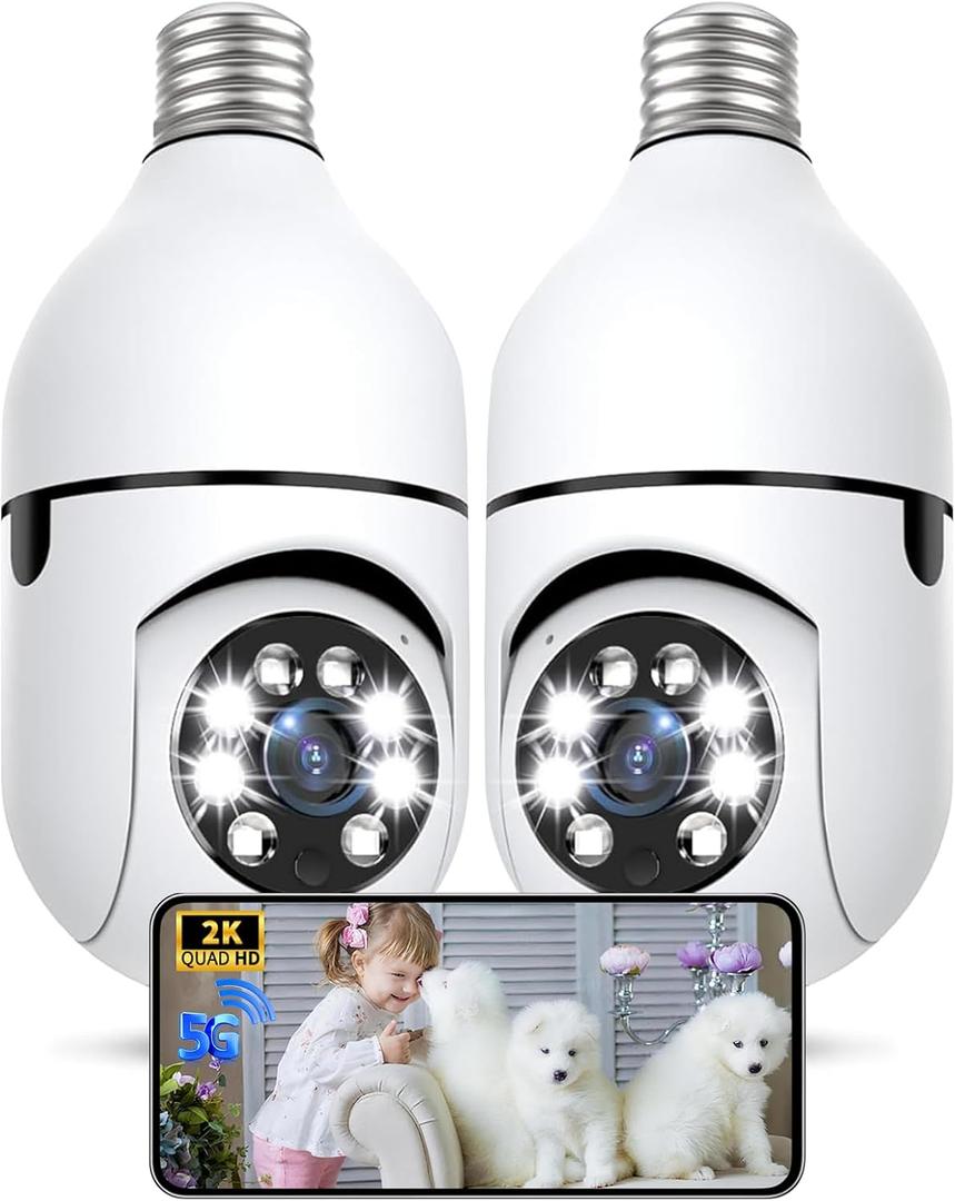 Light Bulb Security Camera Outdoor, 2K 5GHz & 2.4GHz WiFi Bulb Cameras for Home Security, 360 PTZ Wireless Cam with AI Human Detection, Color Night Vision, 2-Way Talk, Screw-in Light Socket