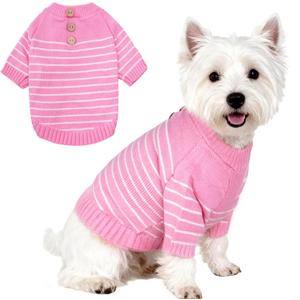 Dog Knitted Sweater with Wooden Buttons Cozy Pet Striped Winter Clothes for Chihuahuas Small Dogs Cats Boy Girl,Pink,S
