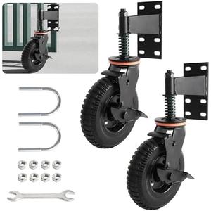 8 Inch Heavy Duty Gate Wheel with Brake, 600lbs Heavy Duty Fence Gate Wheel, Heavy Duty Gate Caster for Tube Gates Metal Gates Wooden Gates, 360° Rotation Spring Loaded Gate Caster, 2 Pack, Black