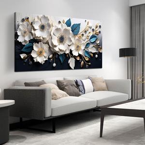 Large Canvas Wall Art for Living Room Bedroom Home Office White and Blue Floral Wall Art Botanical Picture Modern Framed Artwork Canvas Prints 29x59 In