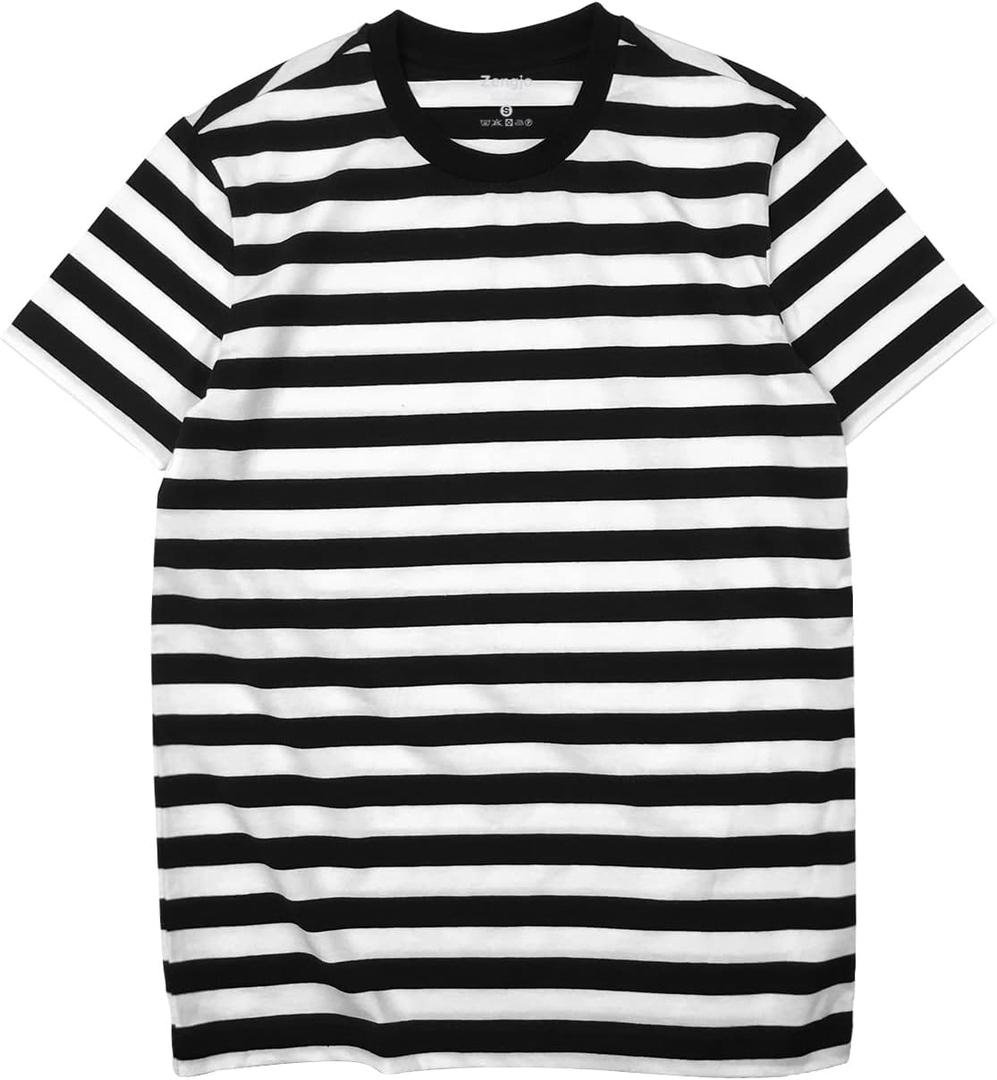 Zengjo Mens Striped Shirt Short Sleeve T-Shirts (X-Large, Black&white Wd)