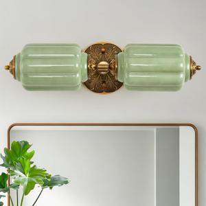 Green Glass Vintage Bathroom Vanity Light, 2-Light Wall Sconce, 5.5in 2-Light