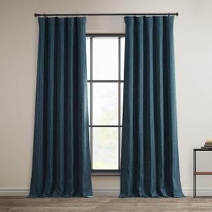 HPD Half Price Drapes - Faux Linen Curtains for Living Room (1 Panel) - 50W X 108L - Textured Room Darkening Curtains for Bedroom 108 Inches Long - Drapes for Home Decor, Story Blue