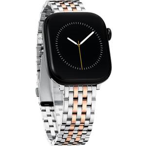 Seven-link Watch Band for Apple Watch Series 11, 10, 9, 8, 7, 6, 5, 4, 3, 2, 1 and SE 3/2/1 for Women, Dressy Stainless Steel Metal Band for Apple Watch 40mm 41mm 42mm 38mm 44mm 45mm 46mm for iWatch