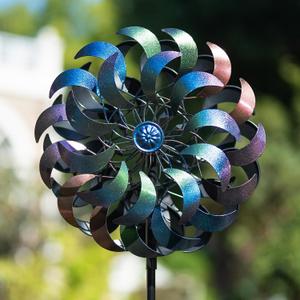 Wind Spinners Outdoor,64.2Inch 360Rotating Crescent Windmill for Yard, Garden Wind Spinner with Blue Green Purple Gradient Blades, Weatherproof Metal Garden Decor