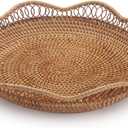 Rattan Fruit Basket for Serving Woven Bread Tray for Cake Kitchen Counter Table Natural (11.8inch D x 3.5inch H)